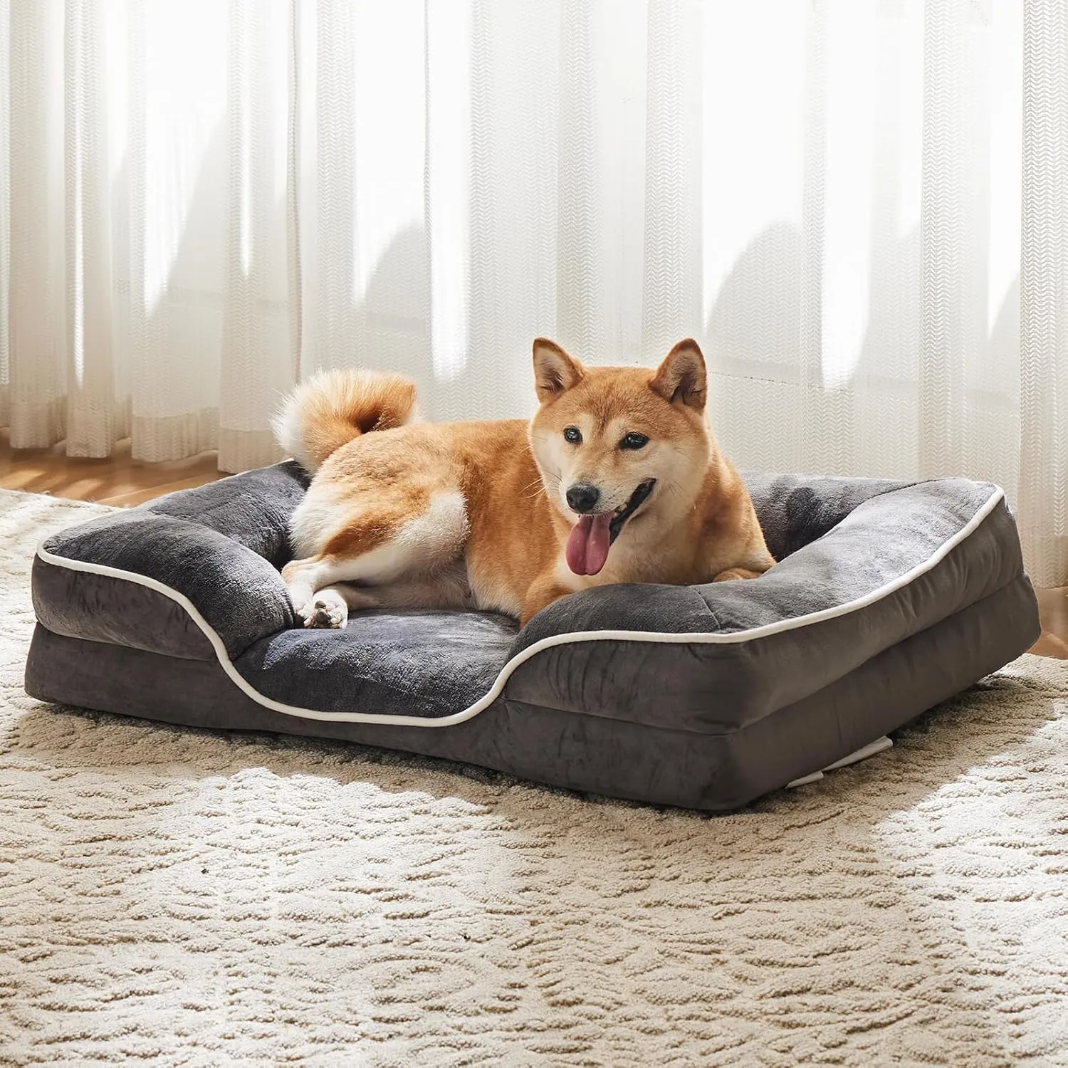 Sweetcrispy Orthopedic Dog Bed, Memory Foam Puppy Sleeping Sofa for Small Pets with Washable Removable Cover Non-Slip Base Waterproof Liner Egg Crate for Improved Sleep, Grey, 24" L x 18" W x 6" Th