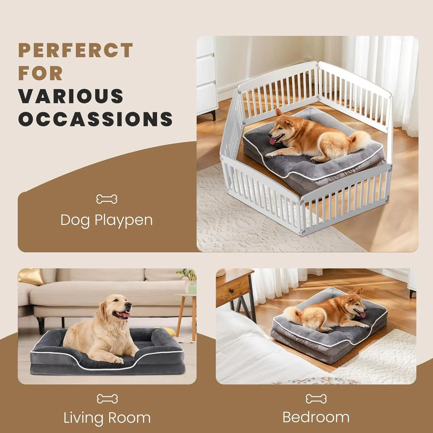 Sweetcrispy Orthopedic Dog Bed, Memory Foam Puppy Sleeping Sofa for Small Pets with Washable Removable Cover Non-Slip Base Waterproof Liner Egg Crate for Improved Sleep, Grey, 24" L x 18" W x 6" Th