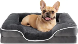 Sweetcrispy Orthopedic Dog Bed, Memory Foam Puppy Sleeping Sofa for Small Pets with Washable Removable Cover Non-Slip Base Waterproof Liner Egg Crate for Improved Sleep, Grey, 24" L x 18" W x 6" Th
