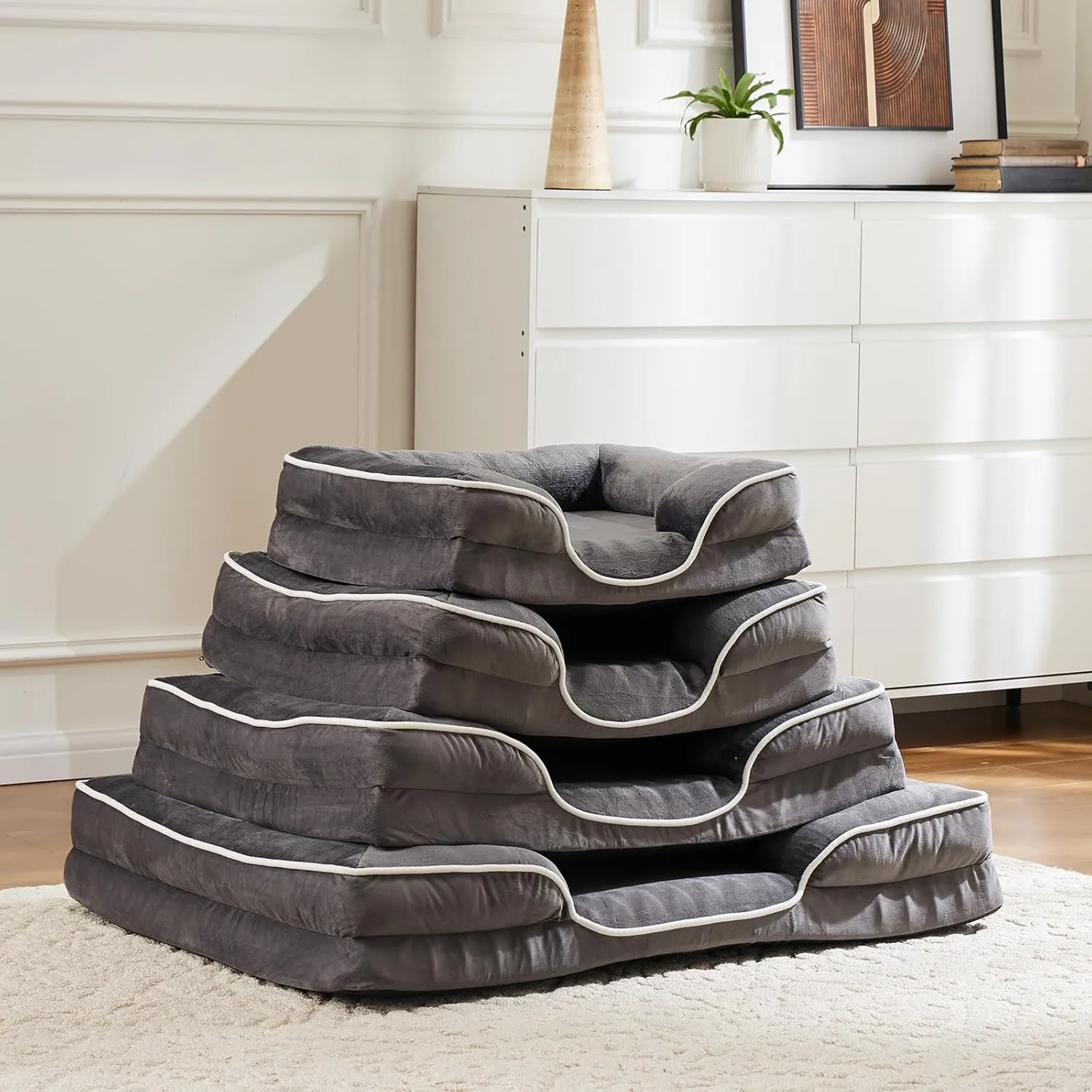 Sweetcrispy Orthopedic Dog Bed, Memory Foam Puppy Sleeping Sofa for Small Pets with Washable Removable Cover Non-Slip Base Waterproof Liner Egg Crate for Improved Sleep, Grey, 24" L x 18" W x 6" Th