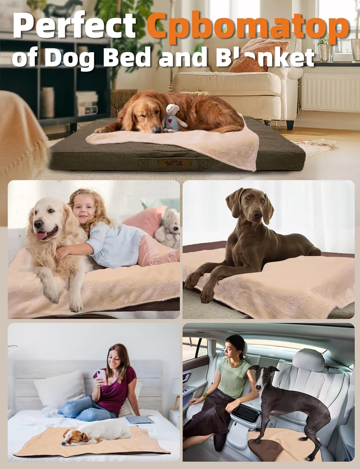 Sytopia 36" Chew-Proof Dog Bed, L, Outdoor Waterproof Pet Bed for Large Dogs, Washable, Orthopedic, Dog Crate Pad, Supports up to 60 lbs, Caramel
