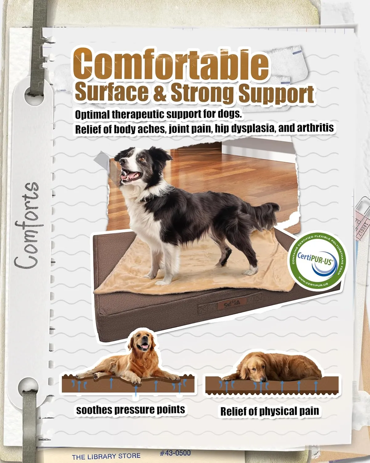 Sytopia 36" Chew-Proof Dog Bed, L, Outdoor Waterproof Pet Bed for Large Dogs, Washable, Orthopedic, Dog Crate Pad, Supports up to 60 lbs, Caramel