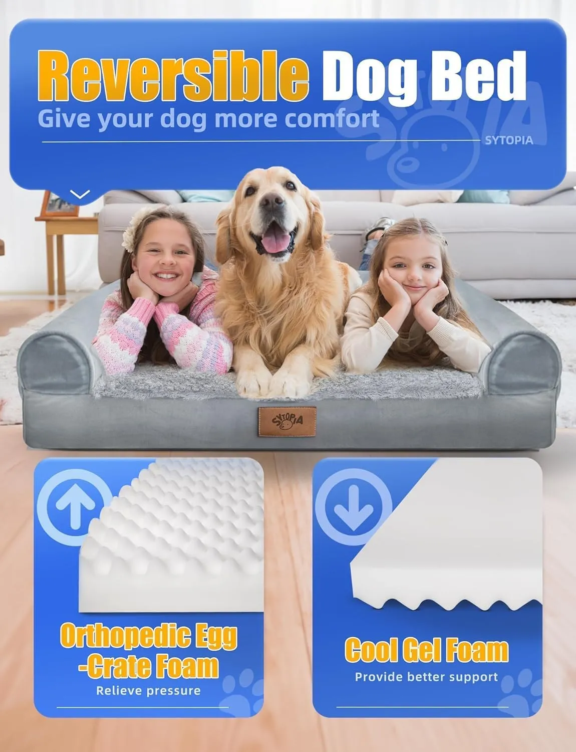 Sytopia Indestructible Dog Beds for Large Dogs Orthopedic, 42 Inch Chew Proof Pet Beds Extra Large, Washable Removable Cover and Anti-Slip Bottom - X-Large