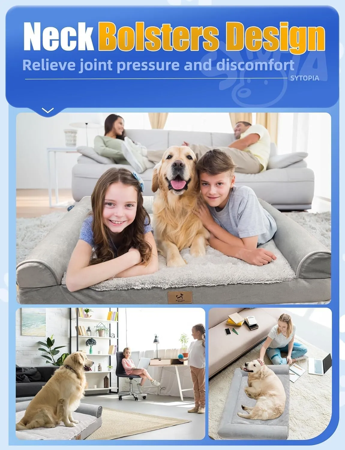 Sytopia Indestructible Dog Beds for Large Dogs Orthopedic, 42 Inch Chew Proof Pet Beds Extra Large, Washable Removable Cover and Anti-Slip Bottom - X-Large