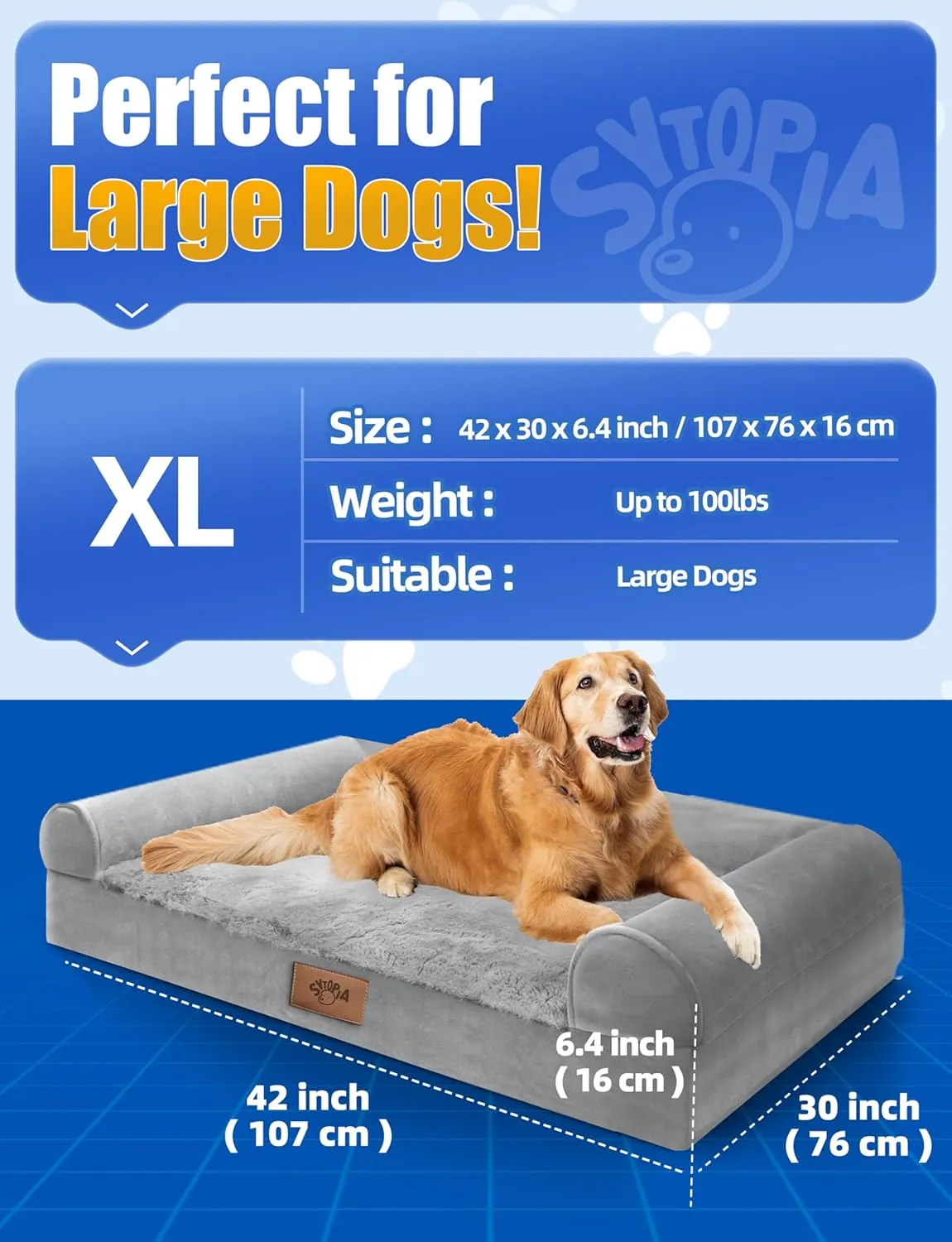 Sytopia Indestructible Dog Beds for Large Dogs Orthopedic, 42 Inch Chew Proof Pet Beds Extra Large, Washable Removable Cover and Anti-Slip Bottom - X-Large