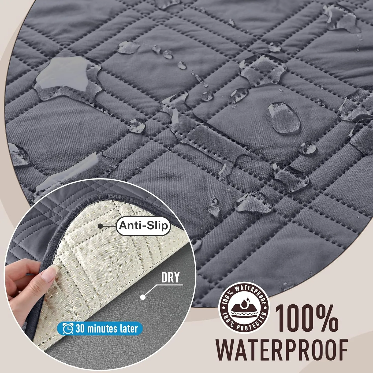 TAOCOCO Waterproof Couch Covers for Pets Dogs with Non Slip Backing, Sofa Seat Covers with Side Pocket for 3 Cushion Couch Washable Dog Couch Cover Protector Sofa Slipcovers(Sofa, Dark Grey)