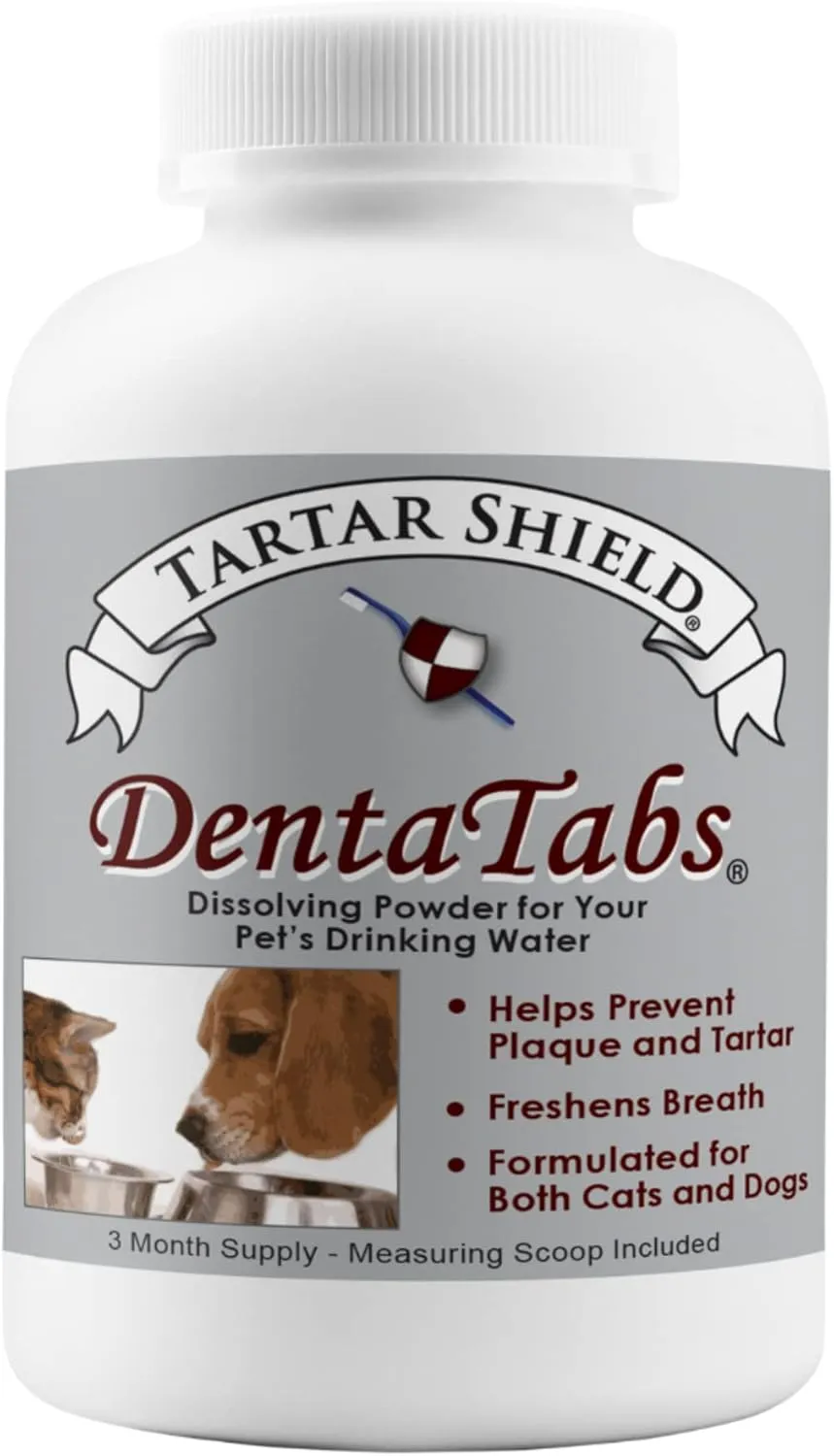 Tartar Shield DentaTabs | Dog & Cat Dental Mouthwash Water Additive Powder | Fights Tartar Plaque & Bad Breath Cleans Teeth & Gums | Natural Pet Oral Health Support | Hypoallergenic & Calorie-Free