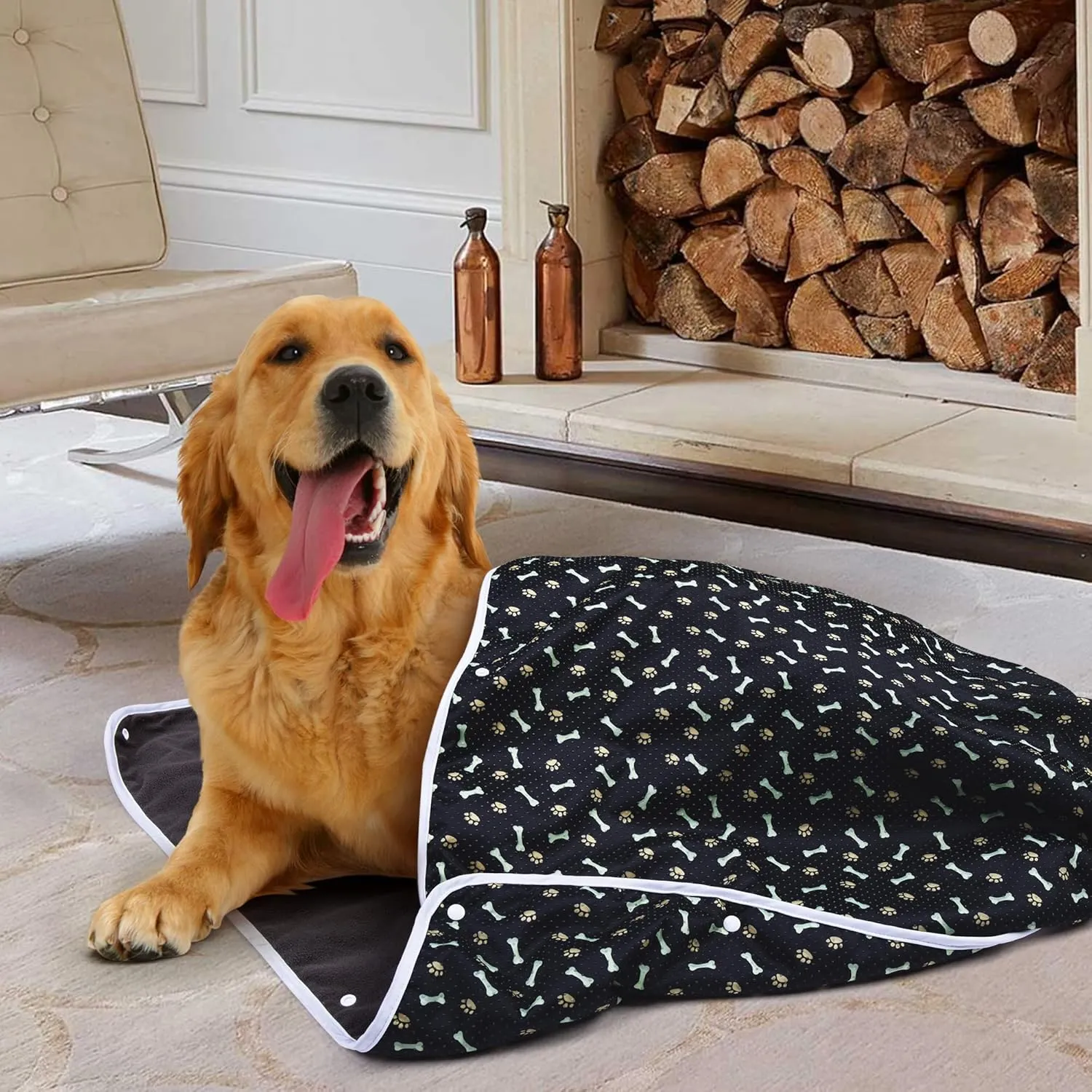 Teamoy Non-Slip Dog Blankets (Pack of 2), Waterproof Pet Fleece Pee Urine Proof Dog Blanket Cover Blanket Pad for Dogs, Puppies, Cats, Black
