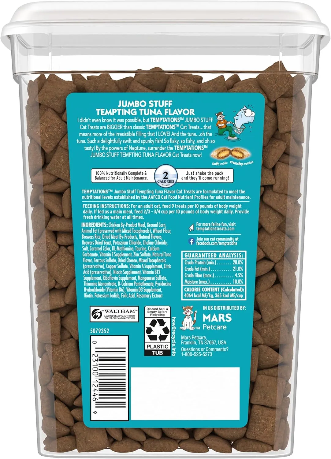 Temptations Jumbo Stuff Crunchy and Soft Cat Treats Tempting Tuna Flavor, 14 oz. Tub