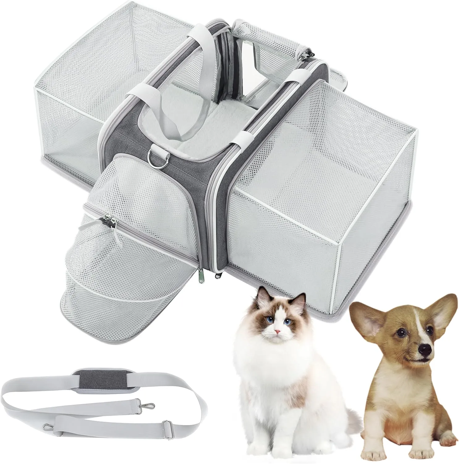 TSA Approved pet Carrier with 3 Sides Expandable,17L*11W*11H for 1 Medium cat Under 12 lbs / 1 Small Dog Under 8-10 lbs.for Delta American United Airlines and car Travel.