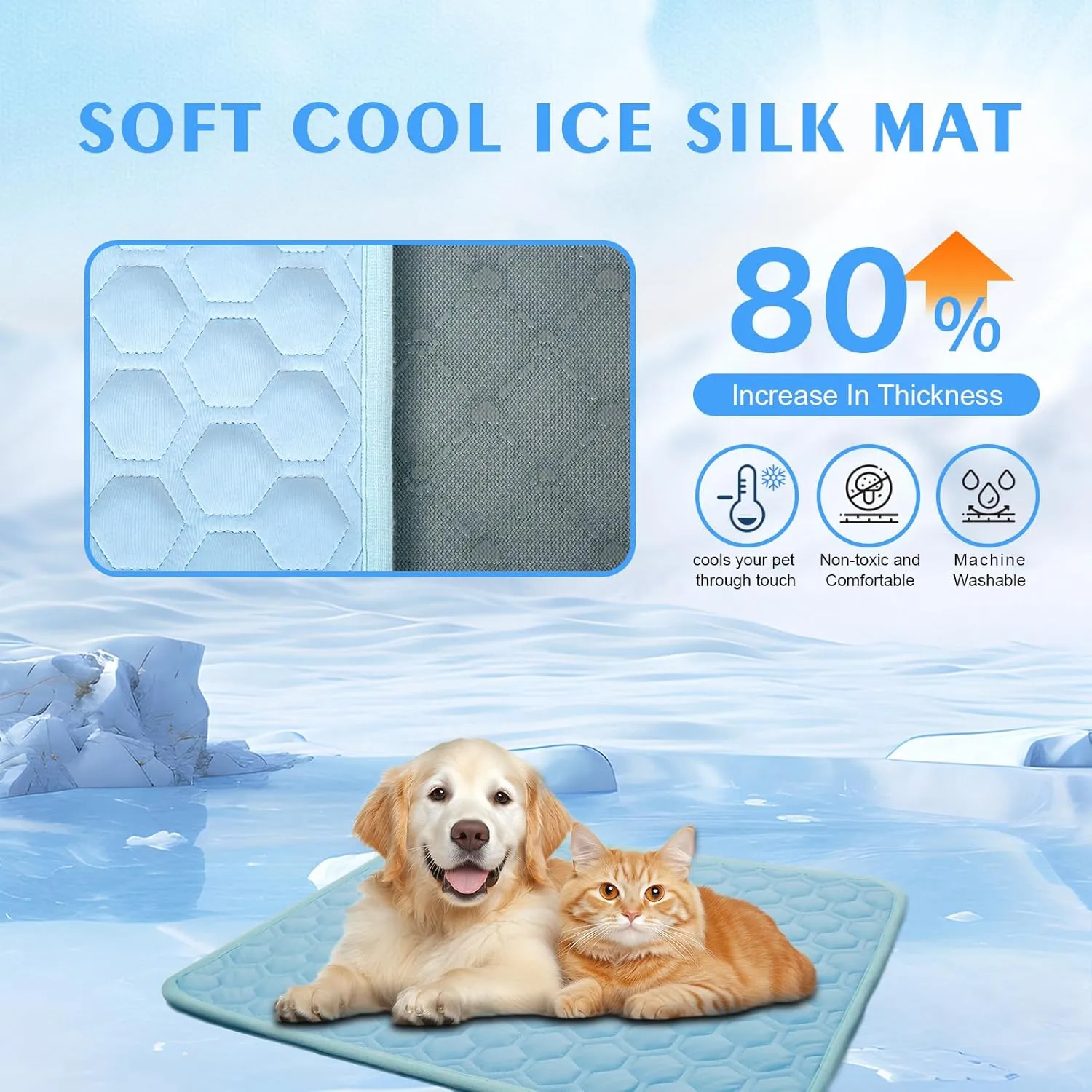 Upgrade Dog Cooling Mat, Pet Dog Self Cooling Pad, Ice Silk Washable Cooling Mat for Dogs Cats Kennels Crates Beds