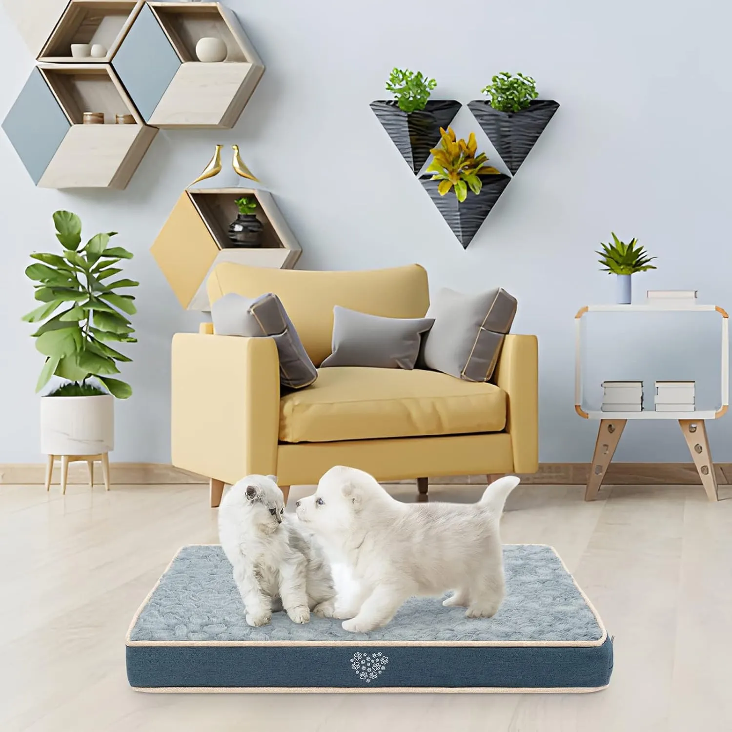 VANKEAN Waterproof Dog Crate Pad Bed Mat Reversible (Warm&Cool), Removable Washable Cover & Waterproof Inner Lining, Pet Crate Mattress for Cats and Dogs, Joint Relief Dog Bed for Crate, Navy
