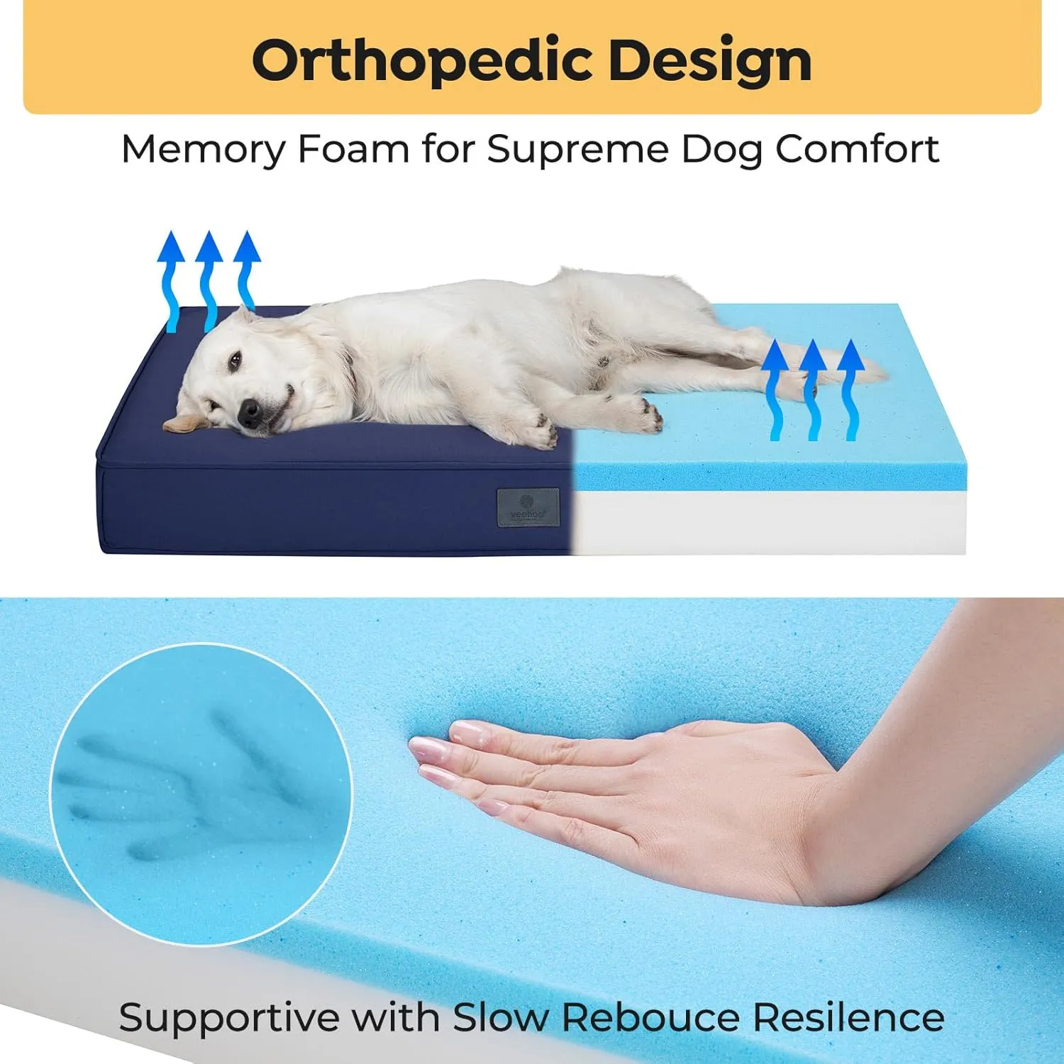 Veehoo Chew Proof Dog Bed for Crate, Durable Dog Crate Bed with Hidden Zipper, Outdoor Waterproof Pet Bed with Removable Washable Cover, Memory Foam Bed for Large Dogs