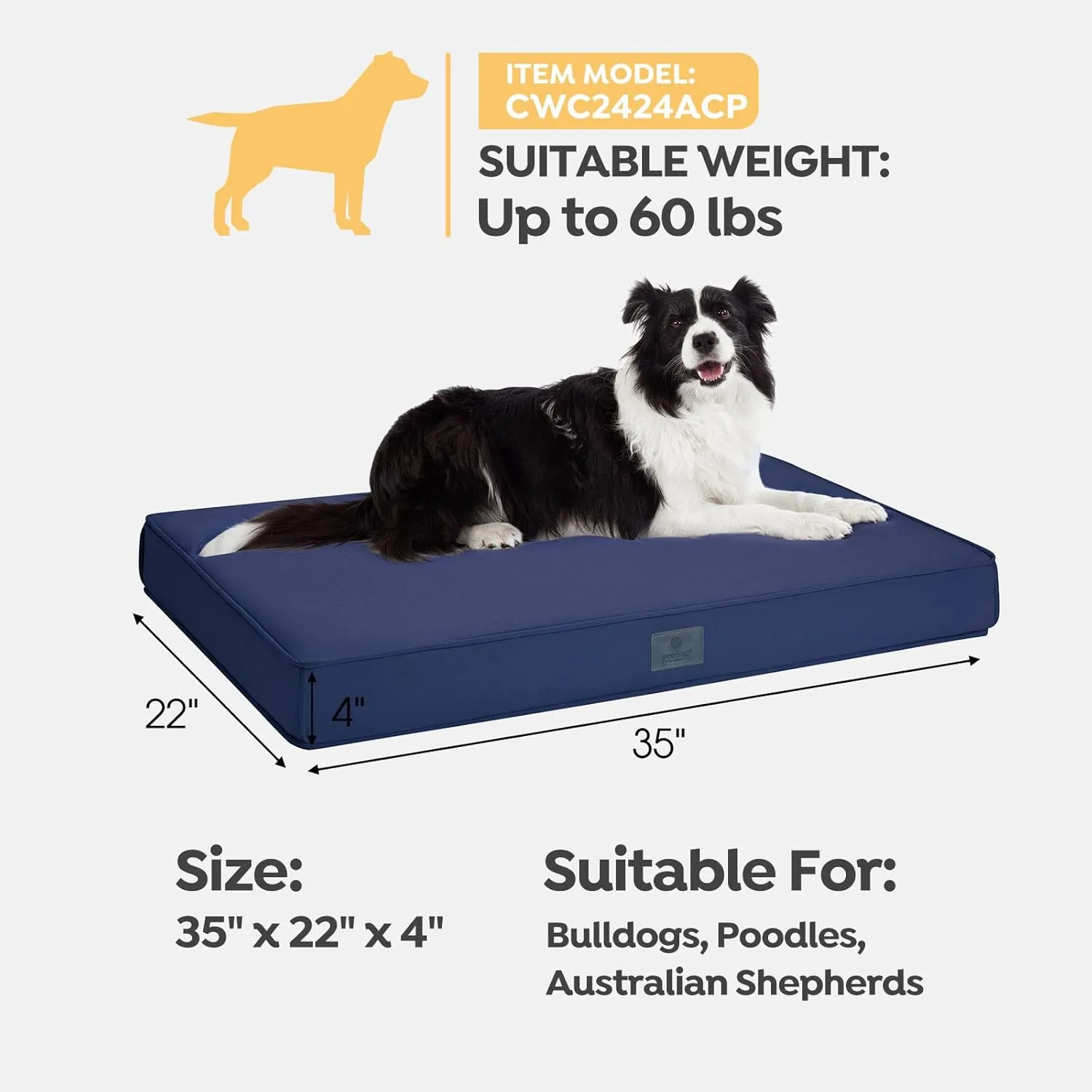 Veehoo Chew Proof Dog Bed for Crate, Durable Dog Crate Bed with Hidden Zipper, Outdoor Waterproof Pet Bed with Removable Washable Cover, Memory Foam Bed for Large Dogs