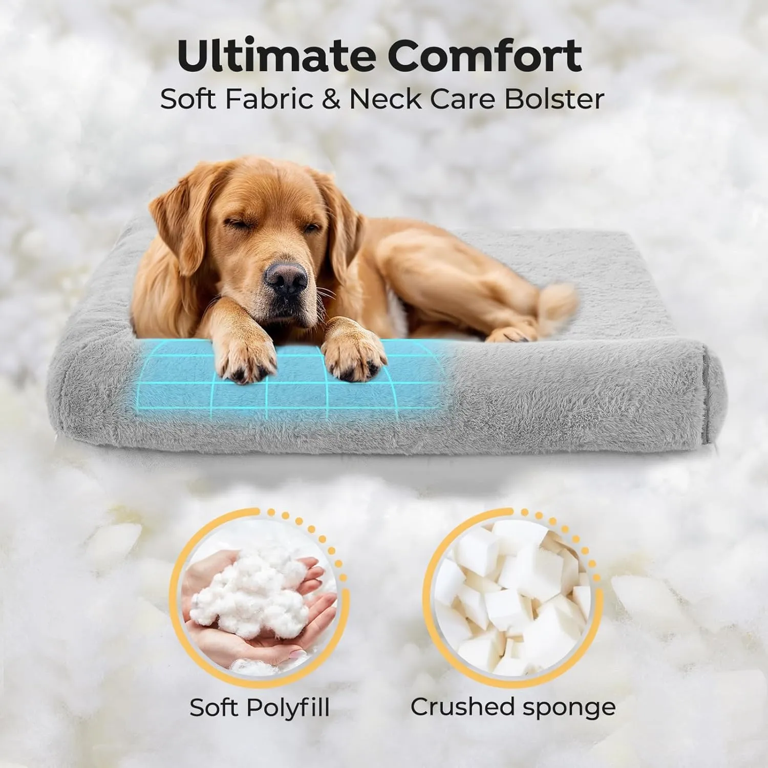 Veehoo Memory Foam Orthopedic Dog Beds-4" Thickened Washable Large Pet Bed with Removable Fluffy Dutch Velvet Bolster Cover & Non-Slip Bottom, Dog Sofa Bed for Large Dogs, 35 * 26 in