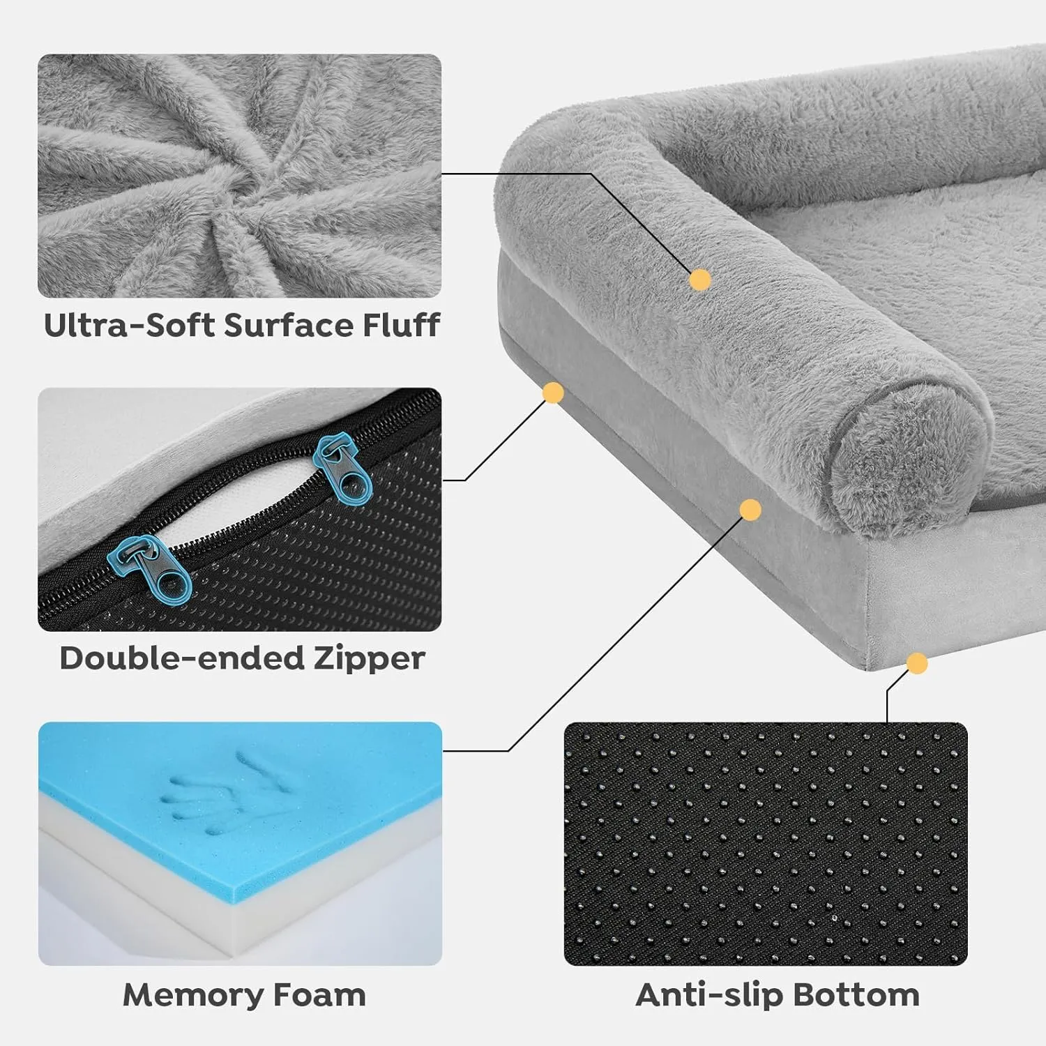 Veehoo Memory Foam Orthopedic Dog Beds-4" Thickened Washable Large Pet Bed with Removable Fluffy Dutch Velvet Bolster Cover & Non-Slip Bottom, Dog Sofa Bed for Large Dogs, 35 * 26 in