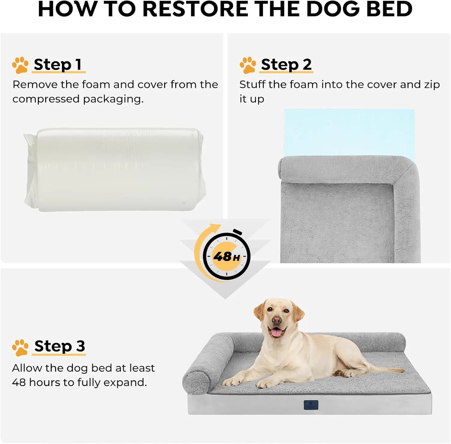 Veehoo Memory Foam Orthopedic Dog Beds-4" Thickened Washable Large Pet Bed with Removable Fluffy Dutch Velvet Bolster Cover & Non-Slip Bottom, Dog Sofa Bed for Large Dogs, 35 * 26 in