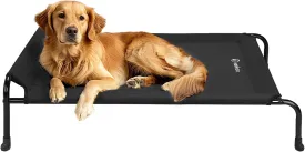 Veehoo Original Elevated Dog Bed - Outdoor Raised Dog Cot Bed for Large Dogs, One-Sided Raised Headboard Cooling Pet Bed, Dog Sleeping Training Cot, Non-Slip & Breathable, XL, CWC2417A, Black