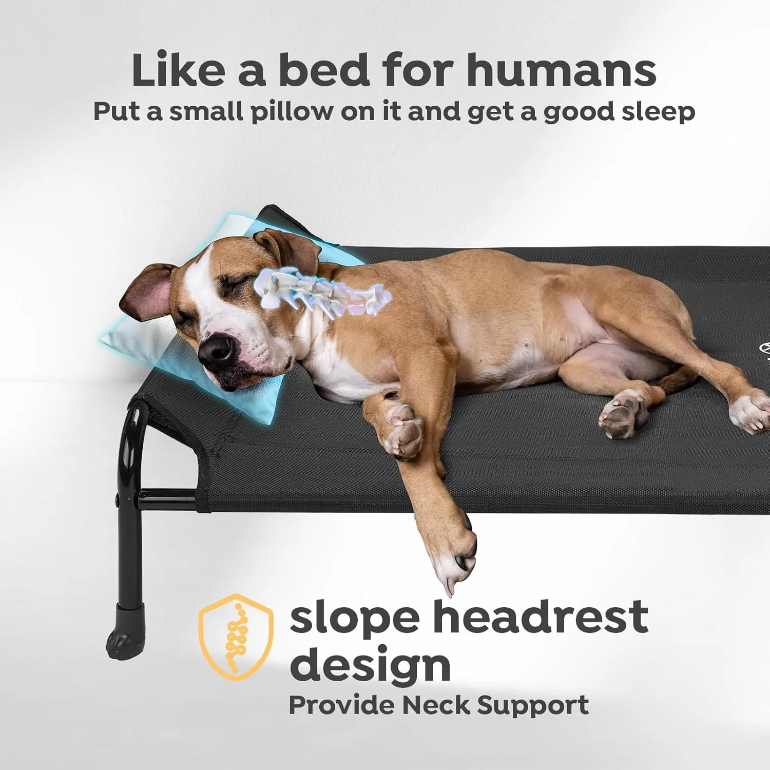 Veehoo Original Elevated Dog Bed - Outdoor Raised Dog Cot Bed for Large Dogs, One-Sided Raised Headboard Cooling Pet Bed, Dog Sleeping Training Cot, Non-Slip & Breathable, XL, CWC2417A, Black