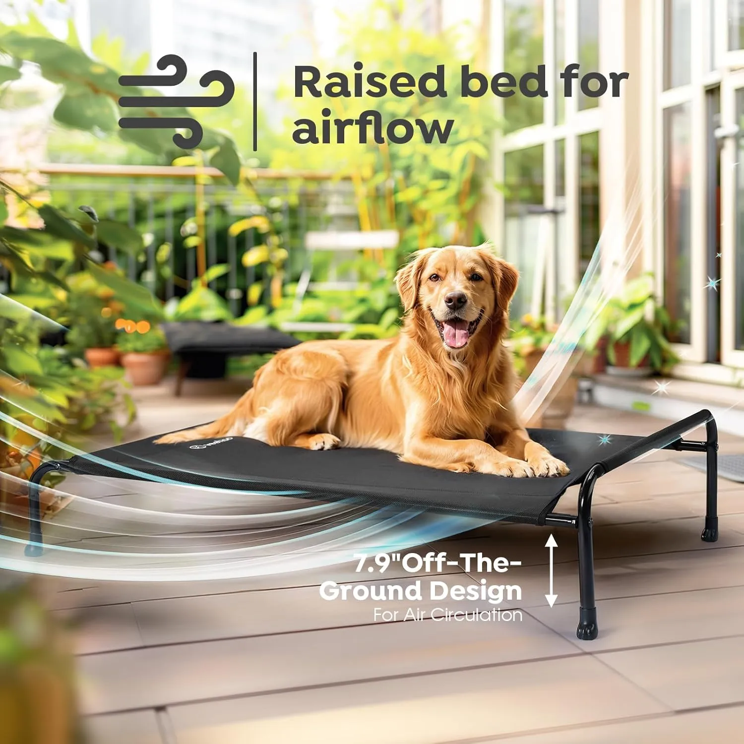Veehoo Original Elevated Dog Bed - Outdoor Raised Dog Cot Bed for Large Dogs, One-Sided Raised Headboard Cooling Pet Bed, Dog Sleeping Training Cot, Non-Slip & Breathable, XL, CWC2417A, Black
