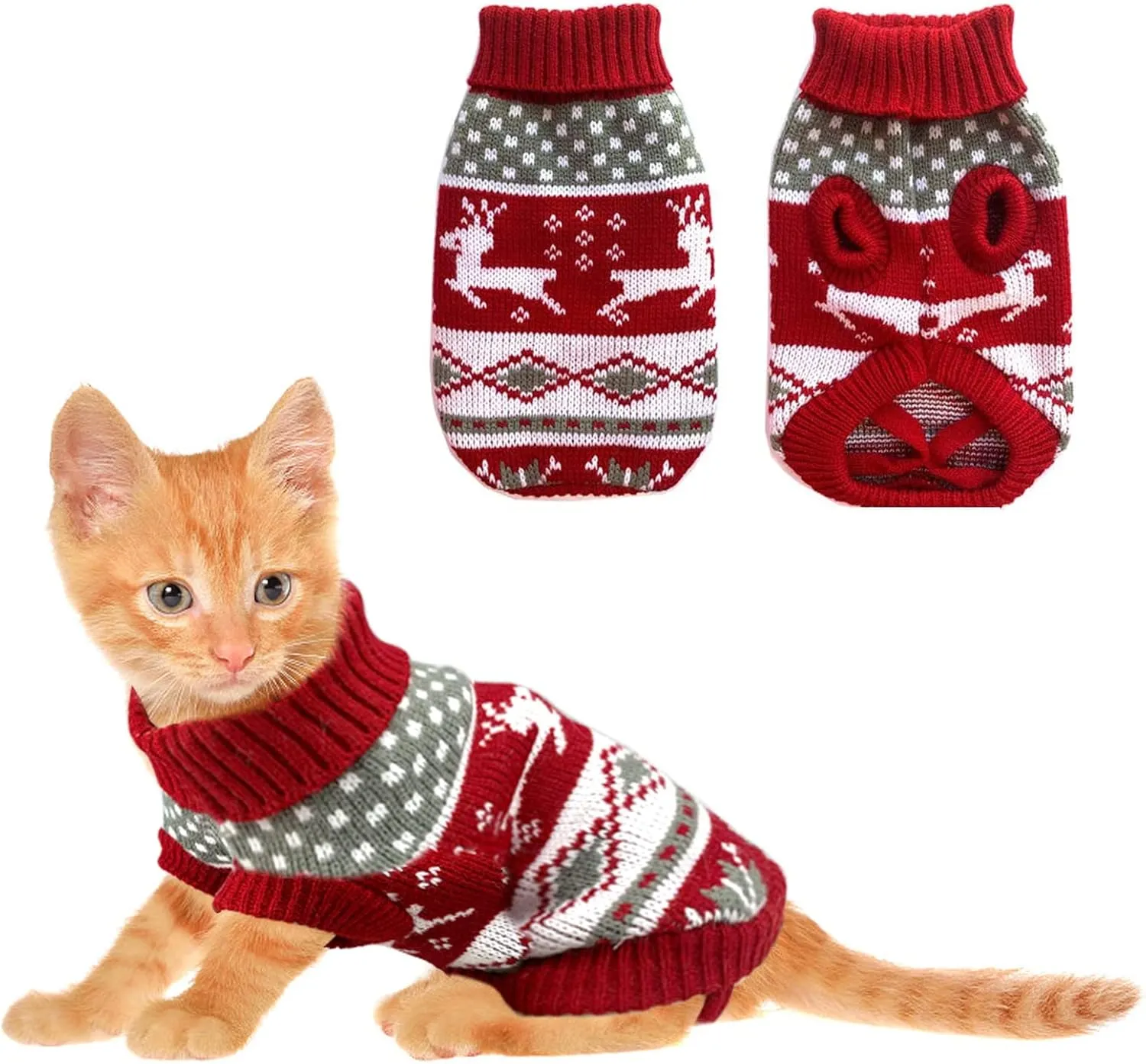 Vehomy Dog Christmas Sweaters Pet Winter Knitwear Xmas Clothes Classic Warm Coats Reindeer Snowflake Argyle Sweater for Kitty Puppy Cat-S