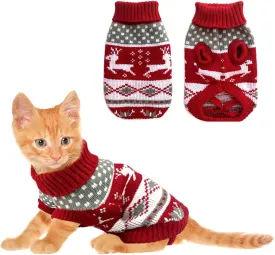 Vehomy Dog Christmas Sweaters Pet Winter Knitwear Xmas Clothes Classic Warm Coats Reindeer Snowflake Argyle Sweater for Kitty Puppy Cat-S
