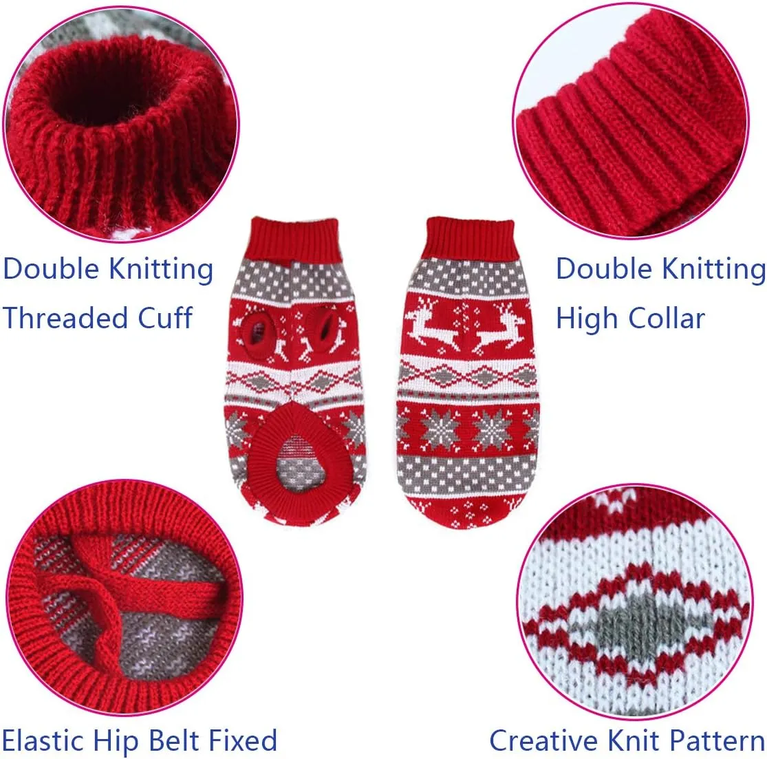 Vehomy Dog Christmas Sweaters Pet Winter Knitwear Xmas Clothes Classic Warm Coats Reindeer Snowflake Argyle Sweater for Kitty Puppy Cat-S