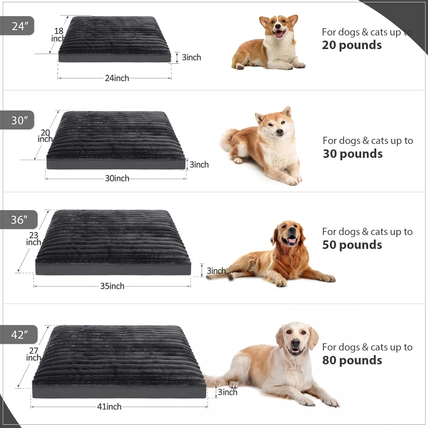 Vonabem Large Dog Bed Washable with Removable Cover Waterproof, Dog Crate Beds for XL Large Medium Small Dogs Cats, Soft Flannel Pet Beds Anti-Slip Kennel Pad 36 inch