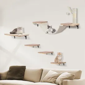 Wall Mounted Cat Climber Set, Cat Wall Shelves,Cat Wall Furniture Set,with Hammock,Jumping Boards,Sofa,Steps,Scratching Post,Hanging Ball and Felt Pads, Suit for Cats Climb, Jump,Scratch-Beige