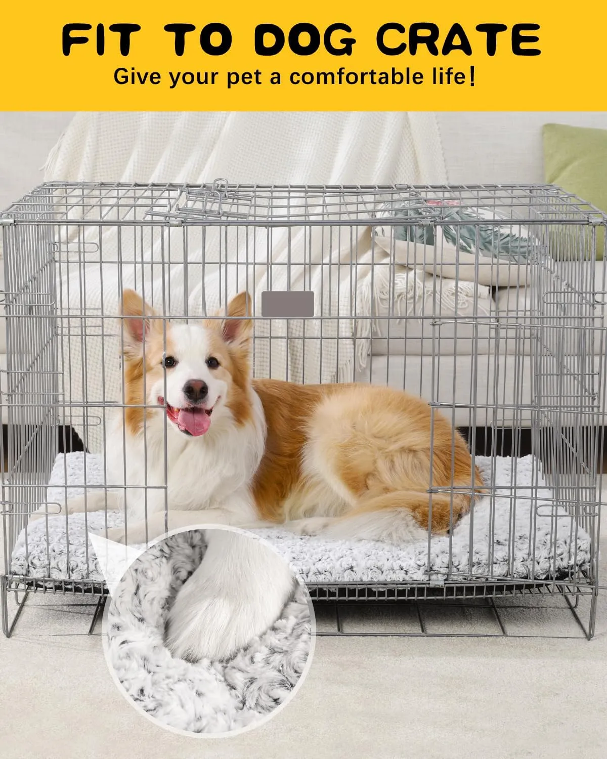 Washable Crate Pad for Medium Large Dogs - Soft Kennel Mat for Dog Cage, Anti-Slip Comfy Pet Bed, 35" x 22", Gray