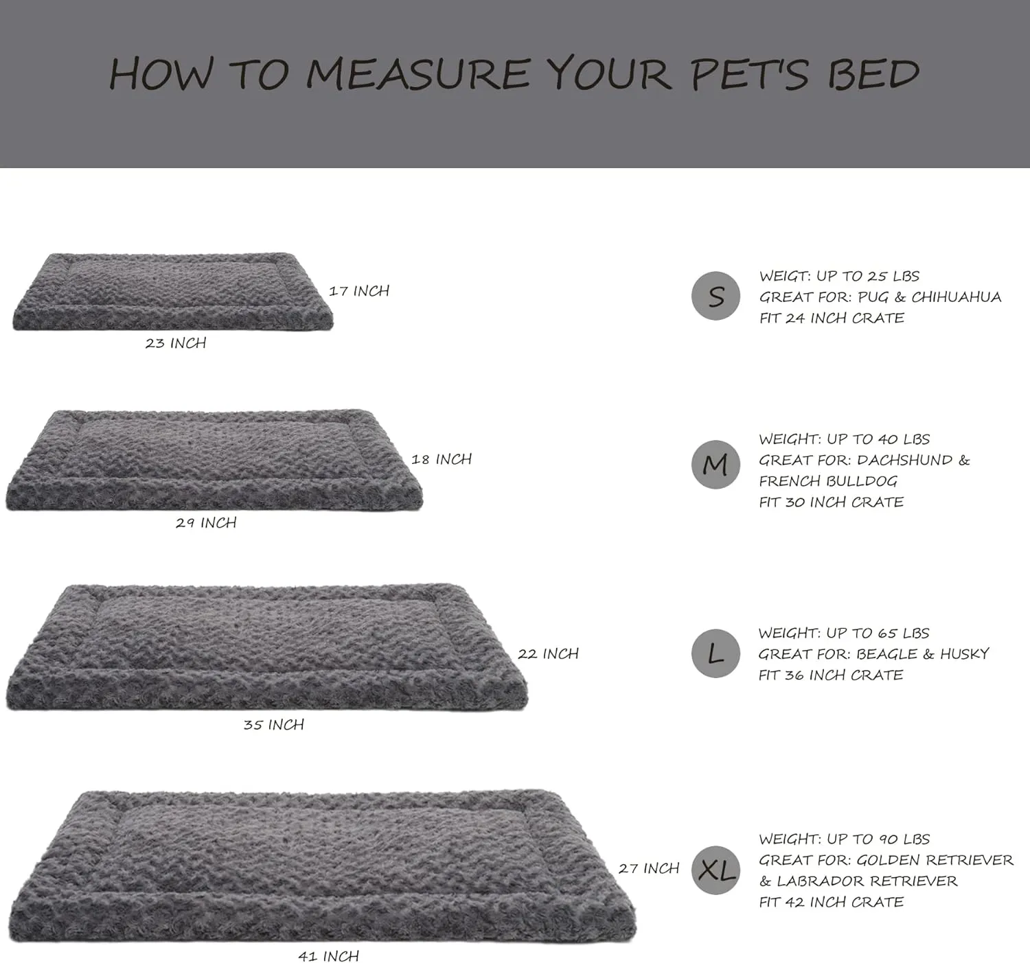 Washable Dog Bed Mat Reversible Dog Crate Pad Soft Fluffy Pet Kennel Beds Dog Sleeping Mattress for Large Jumbo Medium Small Dogs, 35 x 22 Inch, Gray