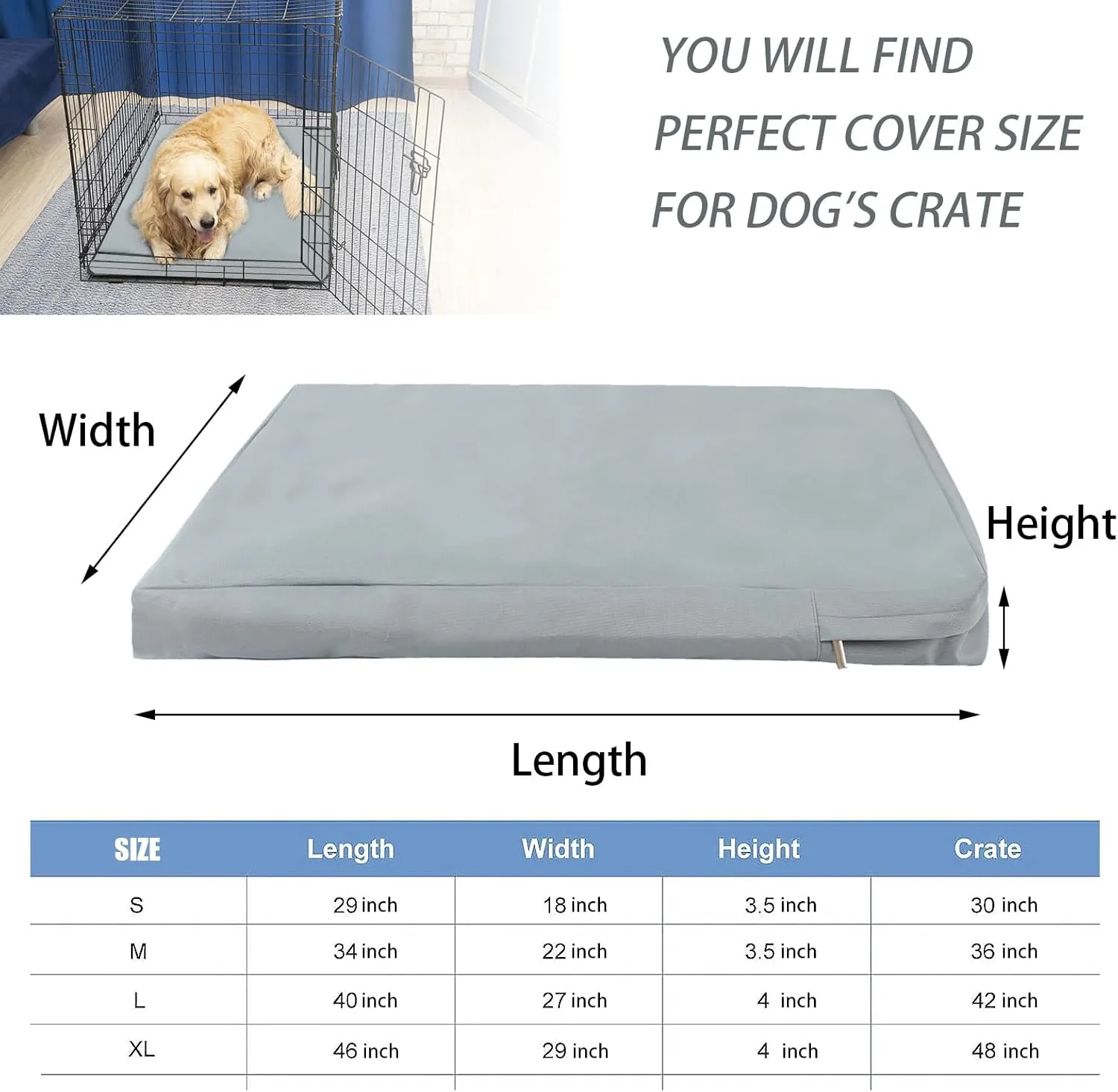 Waterproof Dog Bed Cover,Dog Crate Pad Cover with Zipper,Oxford Dog Bed Sheets,Pet Bed Cover Hair Easy to Remove,Dog Bed Covers Replacement Washable (Gray #1, 40 * 27 * 4inch)
