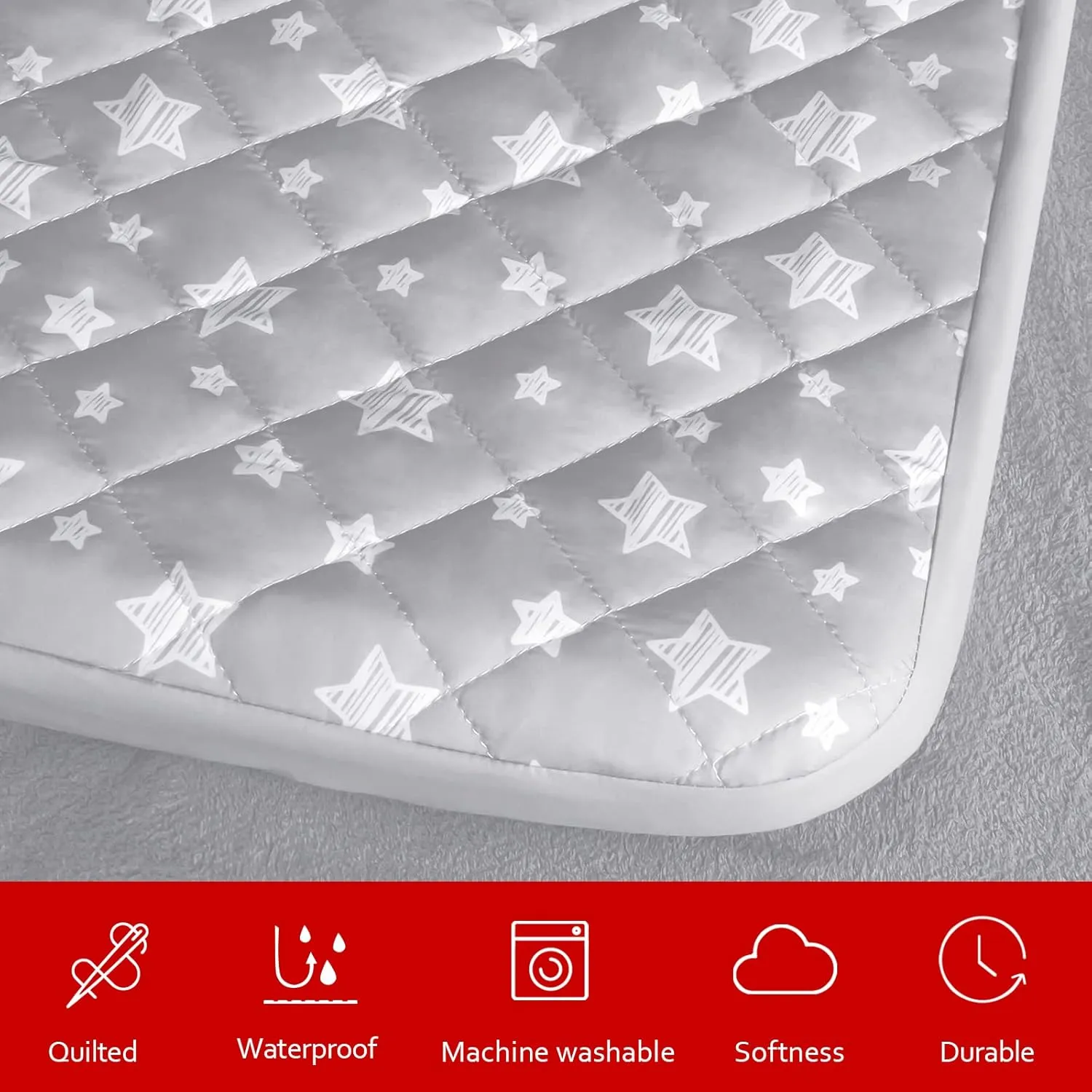Waterproof Dog Bed Covers Replacement Washable Pet Hair Easy to Remove, Noiseless Quilted Puppy Pet Bed Cover Lovely Grey Star Print 27x36 Inches, for Dog/Cat, Cover Only