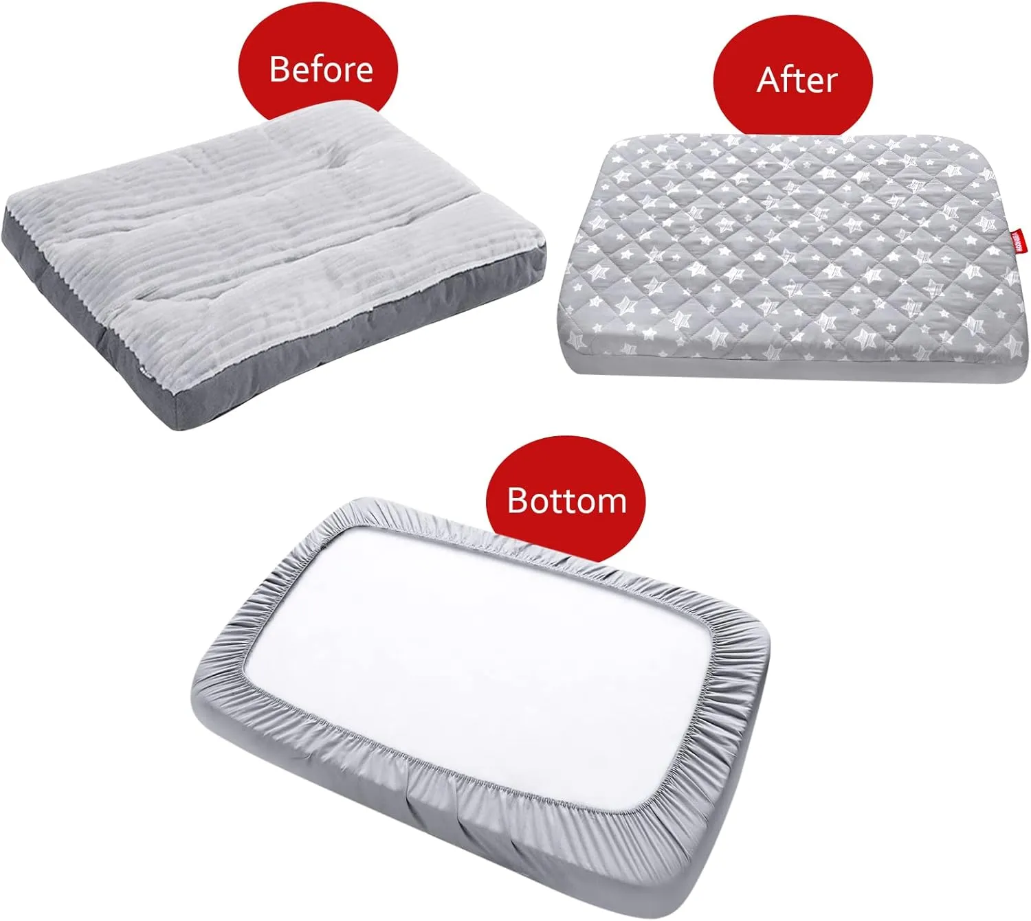 Waterproof Dog Bed Covers Replacement Washable Pet Hair Easy to Remove, Noiseless Quilted Puppy Pet Bed Cover Lovely Grey Star Print 27x36 Inches, for Dog/Cat, Cover Only