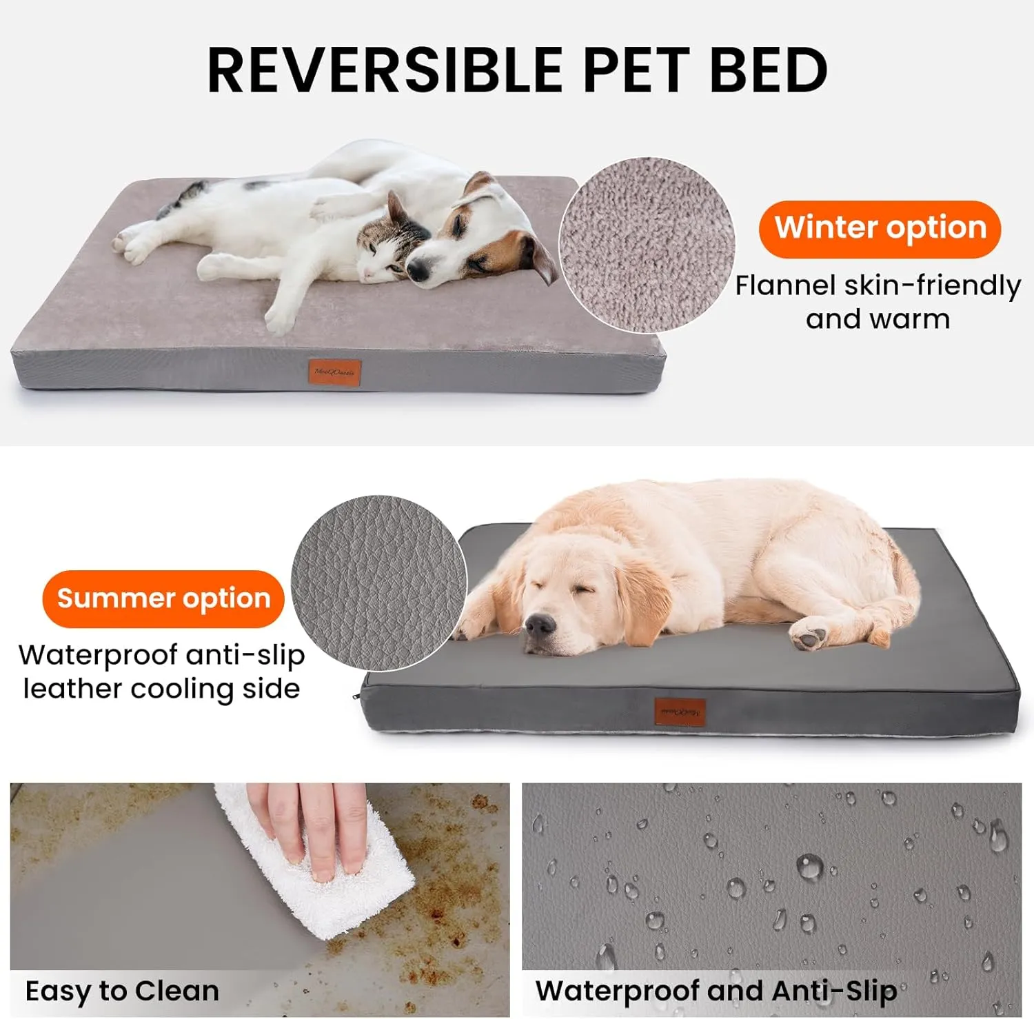 Waterproof Dog Bed for Large and Medium-Sized Dogs, Orthopedic Washable Crate Pad 35 inch, Egg Crate Foam Pet Bed Mat with Removable Cover, Anti-Slip Reversible Kennel Pad, 35''22'', Grey