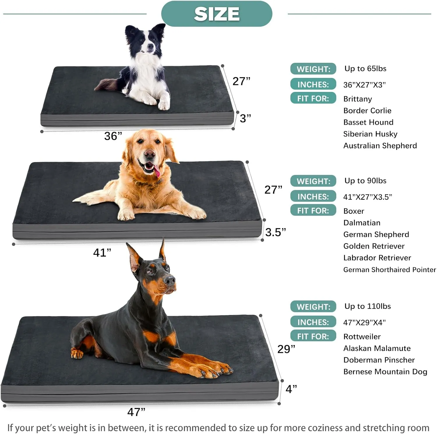 Waterproof Dog Bed Large Medium Sized Dogs, Orthopedic Washable Crate Pad 36 inch, Foam Pet Bed with Removable Cover Reversible, Anti-Slip Kennel Pad, 35"x22", Dark Gray