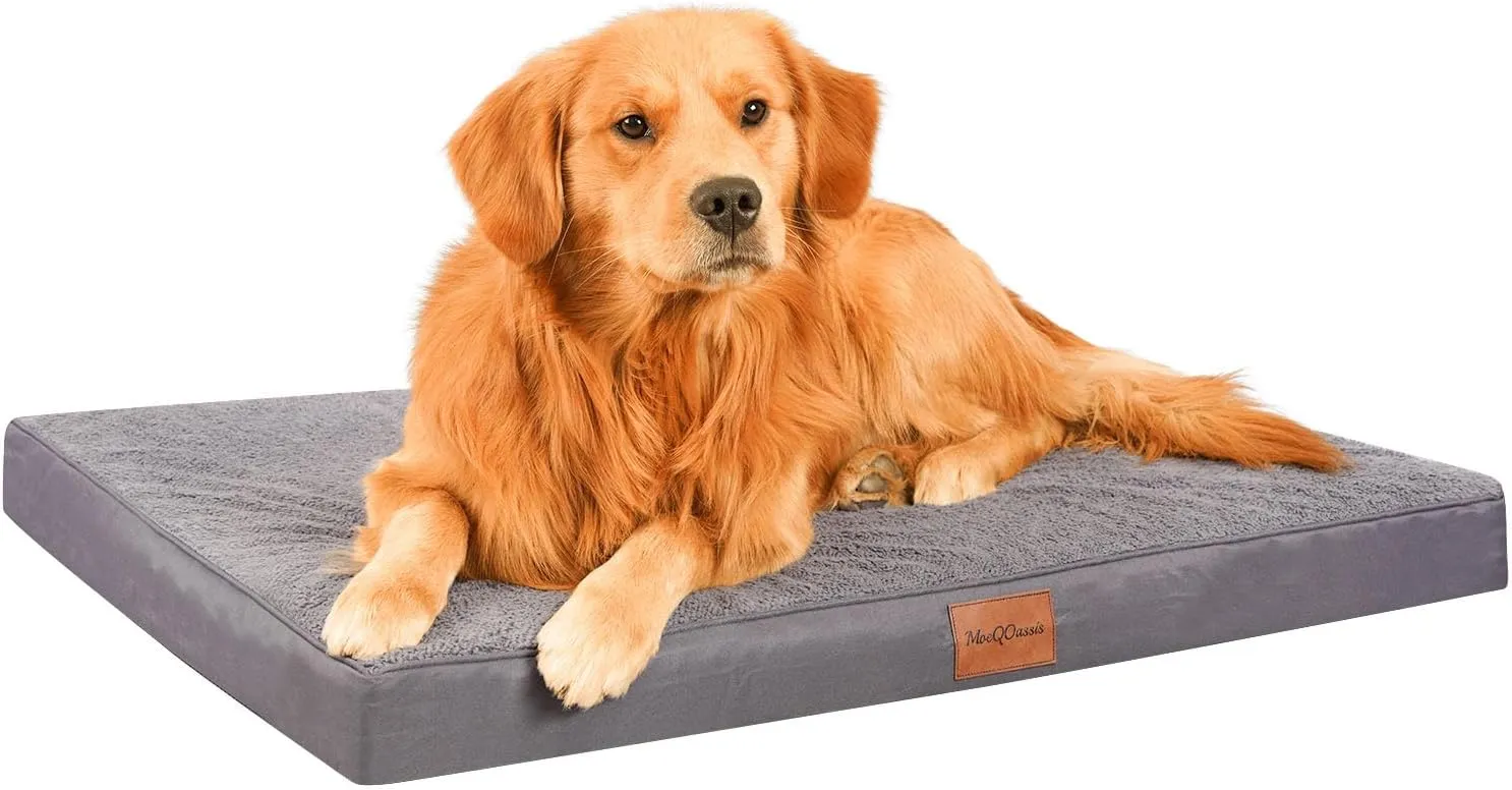 Waterproof Dog Beds for Large Sized Dogs - Orthopedic Dog Bed Washable Crate Pad, Egg Crate Foam Pet Bed Mat with Removable Cover, Anti-Slip Kennel Pad, 35''22'', Grey