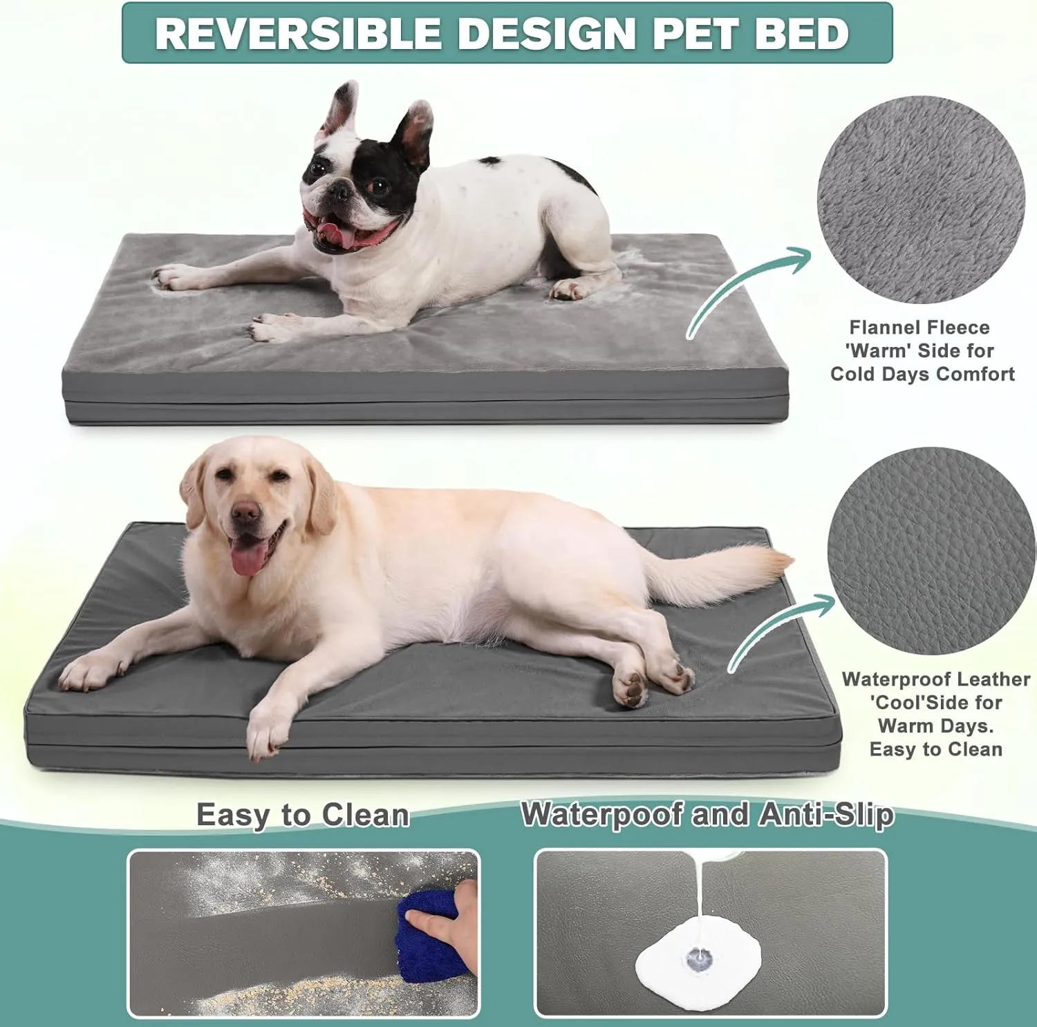 Waterproof Small Dog Bed Crate Pad 24 inch, Washable Puppy Bed Orthopedic with Removable Cover Reversible, Foam Dogs Bed, Cat Bed Kennel Pad 23" x17, Anti-Slip Bottom, Gray