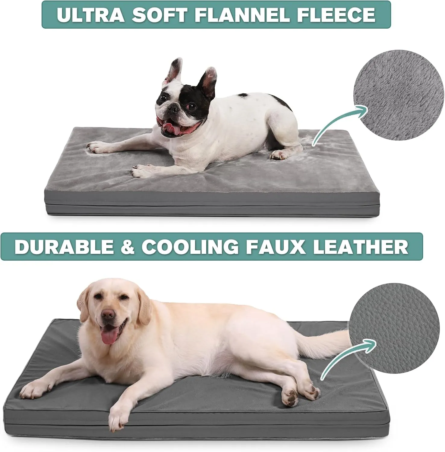 Waterproof XXL Dog Beds Large Sized Dog, Orthopedic Washable Crate Pad 48 inch, Jumbo XXLarge Foam Pet Bed with Removable Cover Reversible, Anti-Slip Kennel Pad, 47"x29", Gray