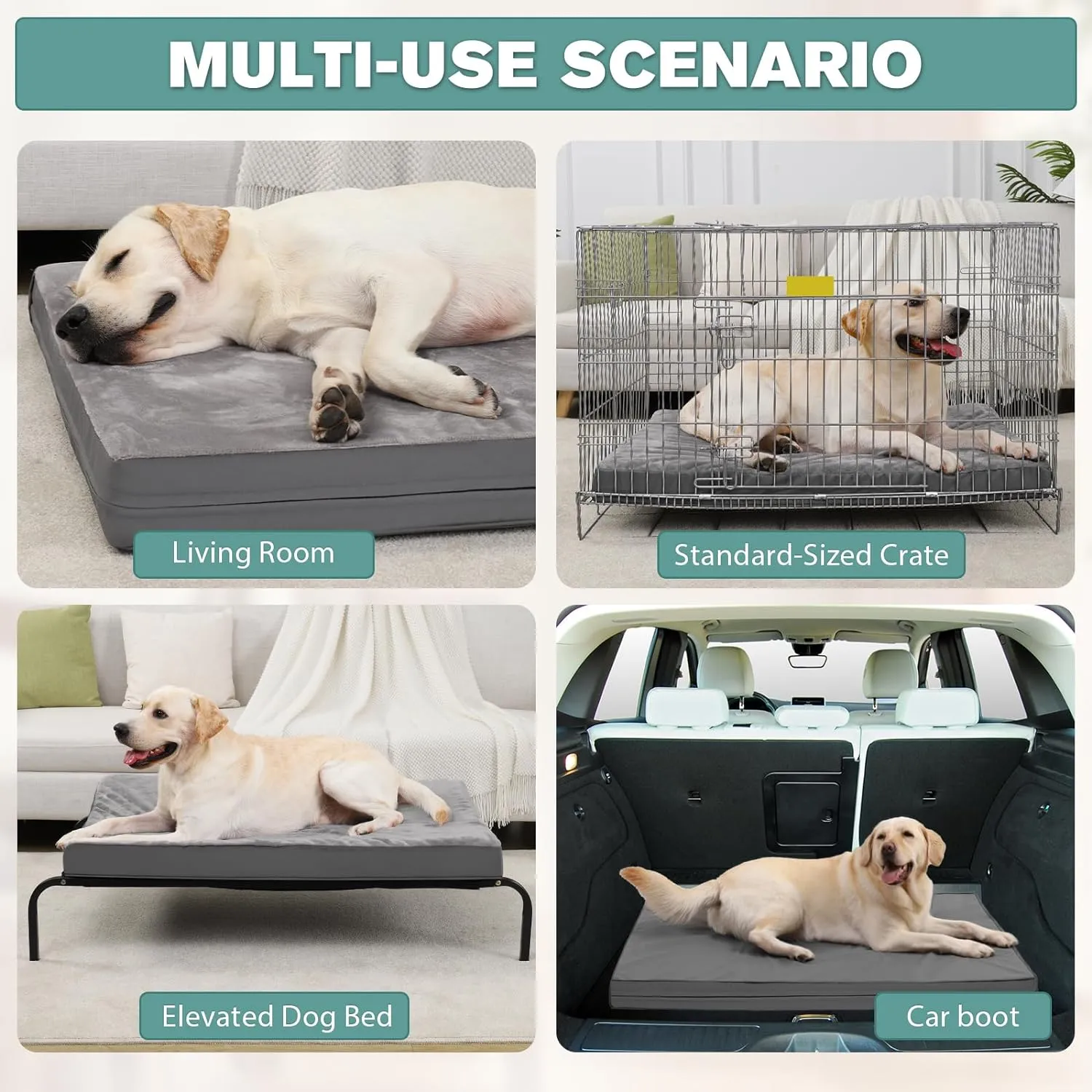 Waterproof XXL Dog Beds Large Sized Dog, Orthopedic Washable Crate Pad 48 inch, Jumbo XXLarge Foam Pet Bed with Removable Cover Reversible, Anti-Slip Kennel Pad, 47"x29", Gray