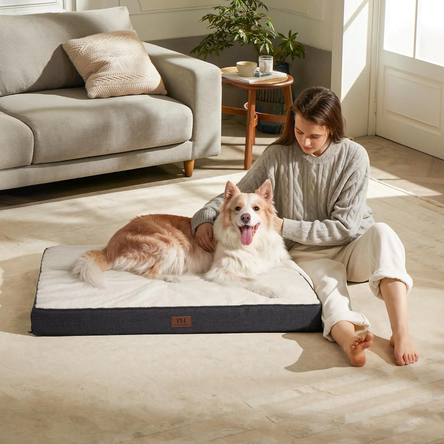 WESTERN HOME Dog Beds for Large Dogs, Waterproof Large Orthopedic Dog Bed with Washable Removable Cover, Egg Foam Pet Bed Mat for Crate, 36 inch, Dark Grey