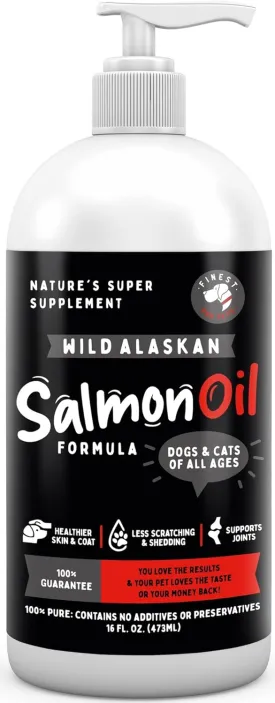 Wild Alaskan Salmon Oil Formula for Dogs & Cats - Omega 3 Fish Oil Supplement with EPA & DHA  Nourishes Skin & Coat, Eases Itching & Shedding. Joints, Immune and Heart Health - 16 oz