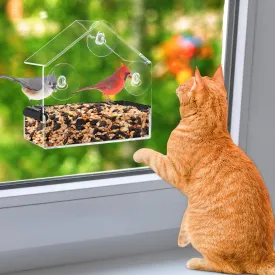 Window Bird Feeder for Cats - Clear Bird Feeder Window for Viewing with Strong Suction Cup, Interactive Cat Toys for Indoor Gifts Entertain Watching, S