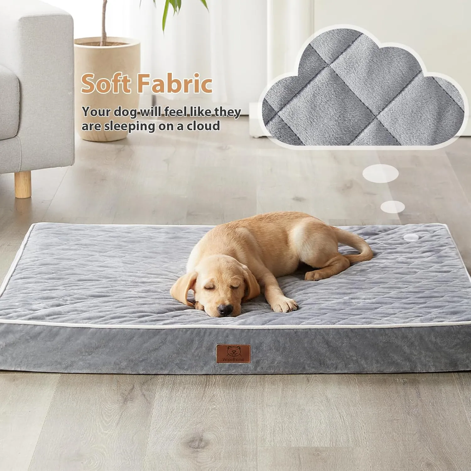 WNPETHOME Orthopedic Extra Large Waterproof Dog Bed with Removable Washable Cover & Anti-Slip Bottom, Egg Crate Foam Pet Bed Mat, XL Dog Crate Bed