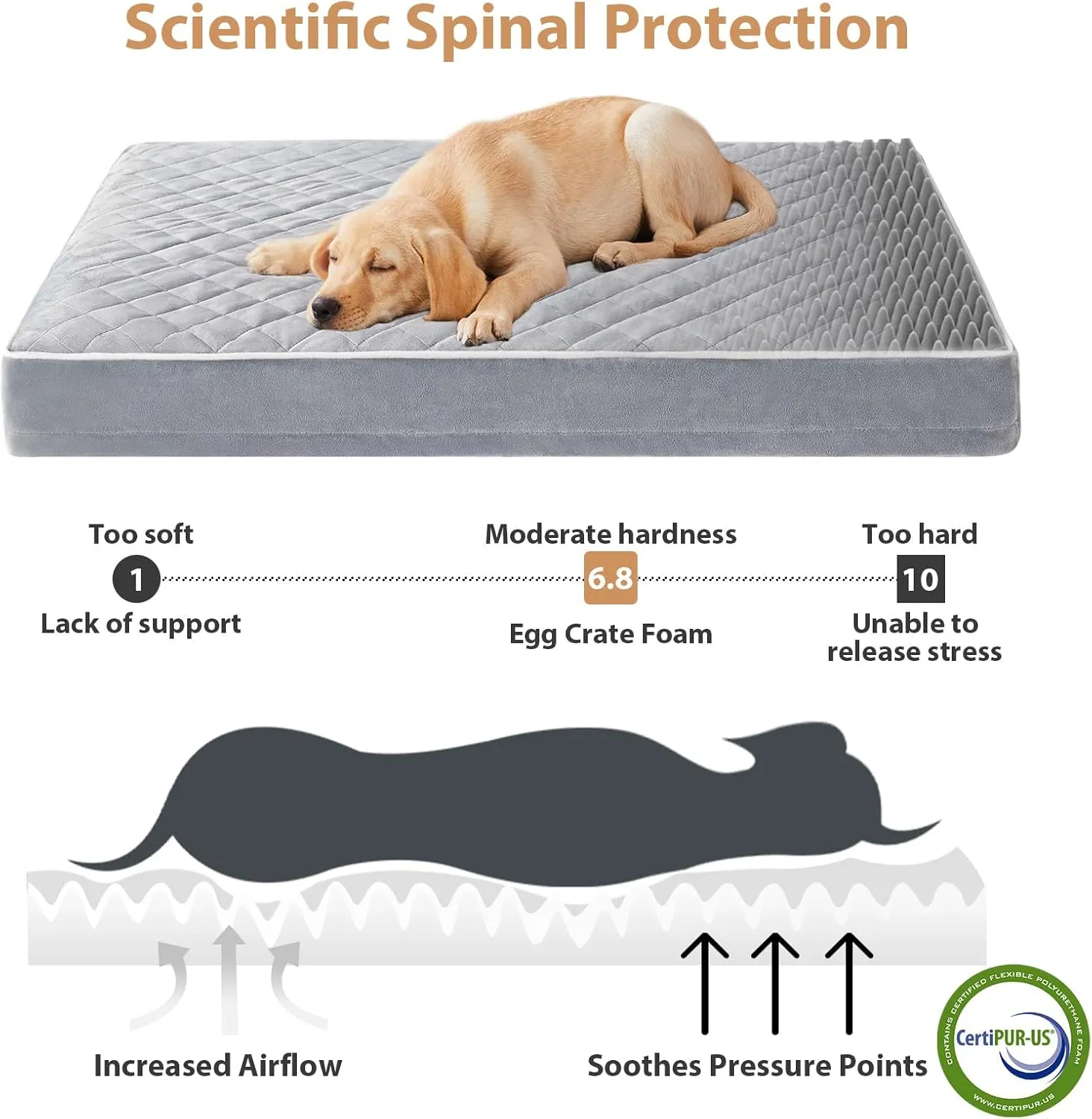 WNPETHOME Orthopedic Extra Large Waterproof Dog Bed with Removable Washable Cover & Anti-Slip Bottom, Egg Crate Foam Pet Bed Mat, XL Dog Crate Bed