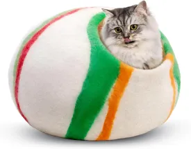 Woolygon Premium Felt Cat Cave Bed  Wool Kitty Beds Handcrafted Kitten Caves Bed for Indoor Cats - Made from 100% Eco-Friendly Merino Wool, Foldable Cat Hidewawy Covered Cat House Pod (Candy Swirl)