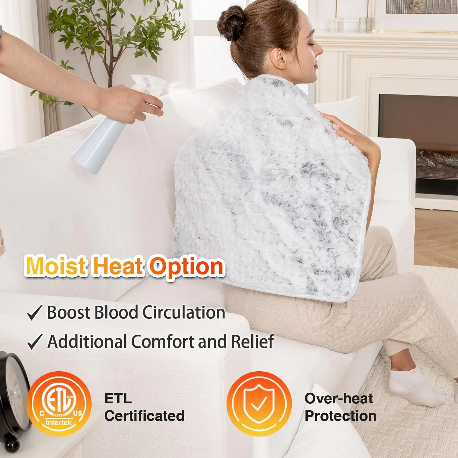 Woomer Heating Pad for Back Pain Relief, Extra Large Electric Heating Pad for Period Cramps, Moist&Dry Options, 6 Heat Setting, 2H Auto-Off, Cozy Faux Fur, 20 x 24, Marble Blue