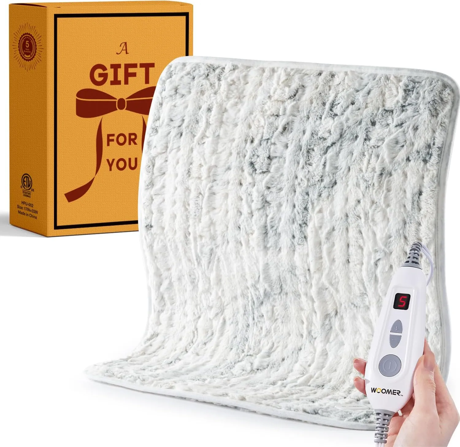 Woomer Heating Pad for Back Pain Relief, Extra Large Electric Heating Pad for Period Cramps, Moist&Dry Options, 6 Heat Setting, 2H Auto-Off, Cozy Faux Fur, 20 x 24, Marble Blue