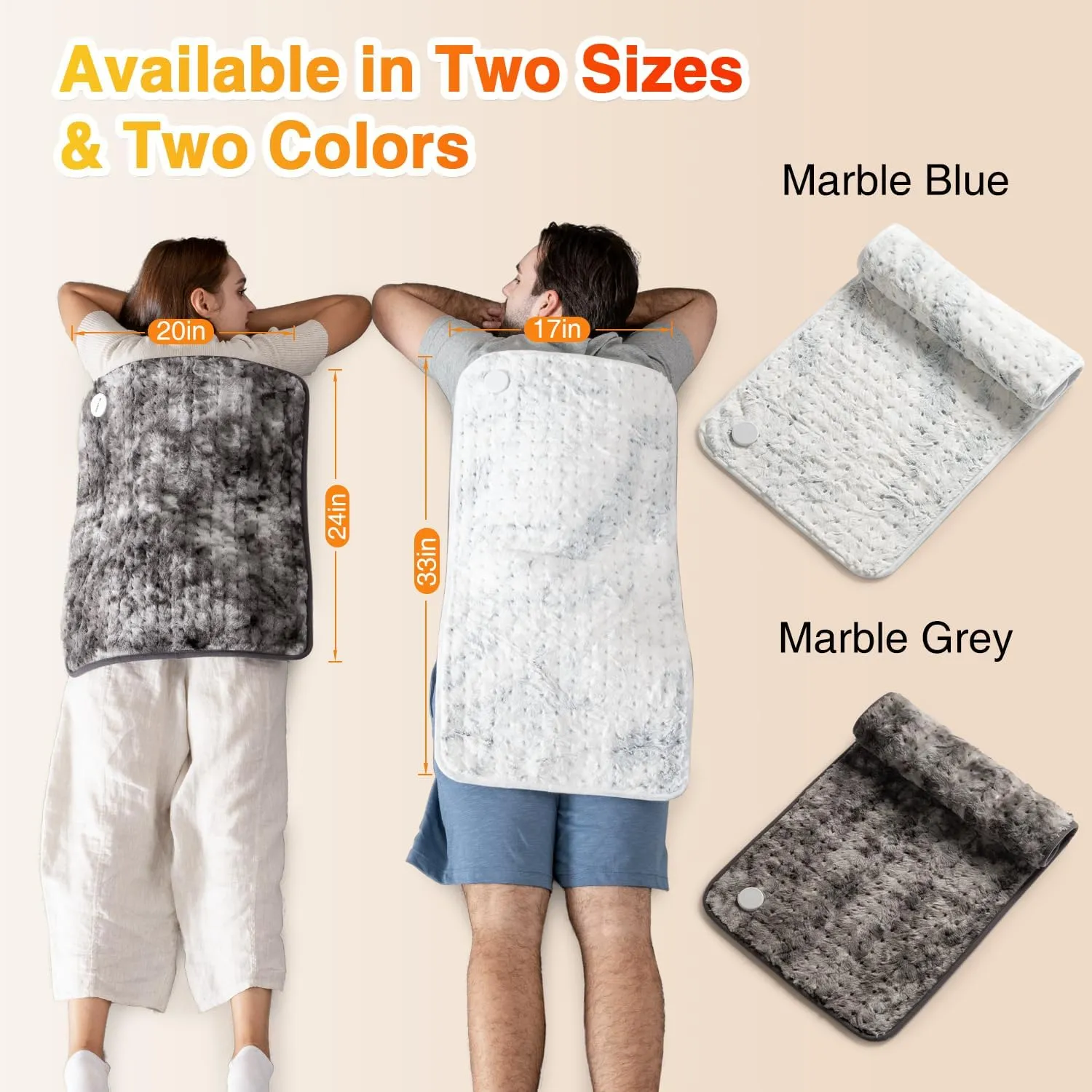 Woomer Heating Pad for Back Pain Relief, Extra Large Electric Heating Pad for Period Cramps, Moist&Dry Options, 6 Heat Setting, 2H Auto-Off, Cozy Faux Fur, 20 x 24, Marble Blue