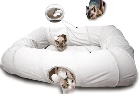 XxingSheep 4 Ways Shuttled XL Cat Tunnel Bed for Indoor Cats Peekaboo Cat Cave Donut with Cool Mat